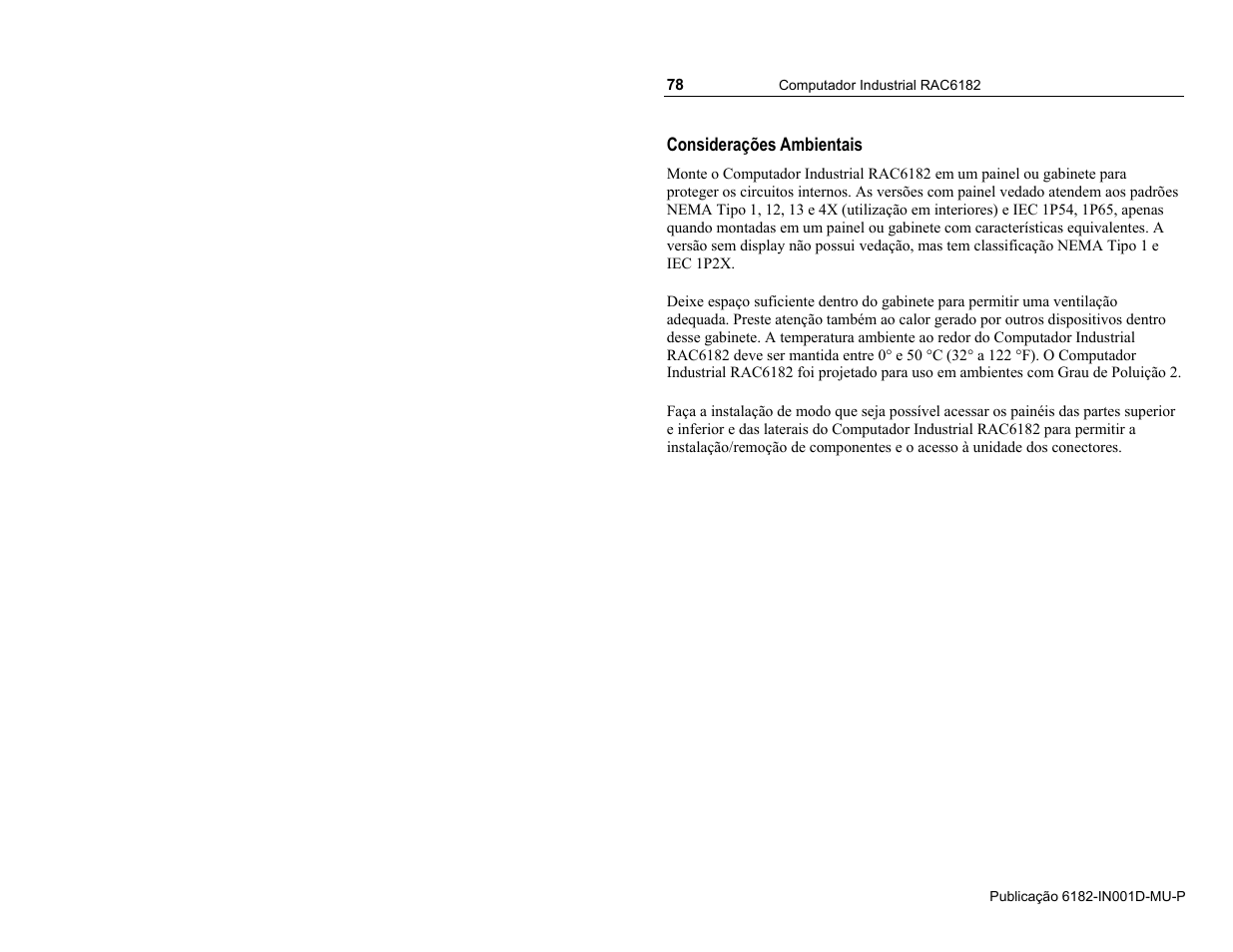 Considerações ambientais | Rockwell Automation 6182 Industrial Computer Installation Instructions User Manual | Page 78 / 92