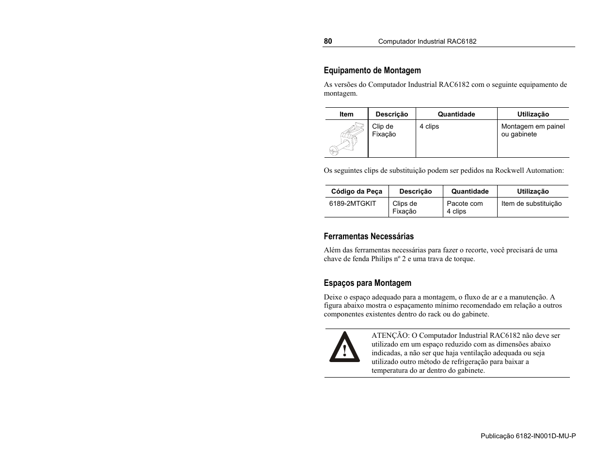 Equipamento de montagem | Rockwell Automation 6182 Industrial Computer Installation Instructions User Manual | Page 80 / 92