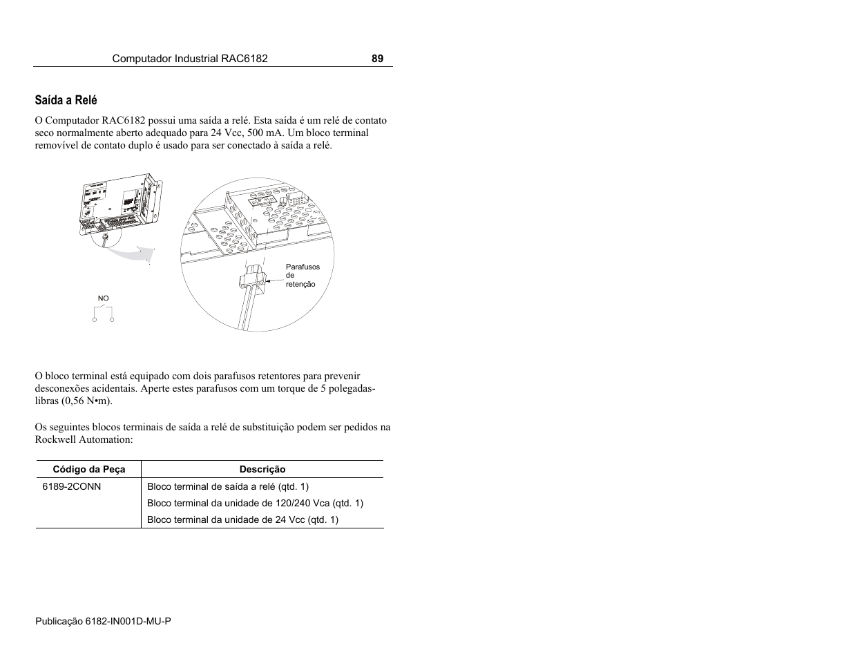 Saída a relé | Rockwell Automation 6182 Industrial Computer Installation Instructions User Manual | Page 89 / 92