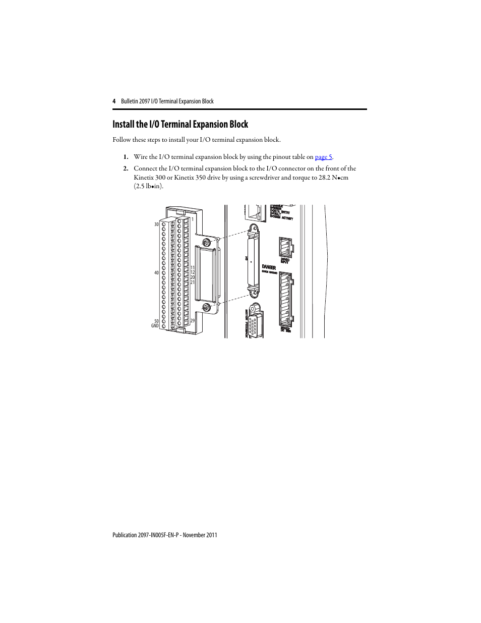 Install the i/o terminal expansion block | Rockwell Automation 2097-TB1 I/O Terminal Expansion Block Installation Instructions User Manual | Page 4 / 8
