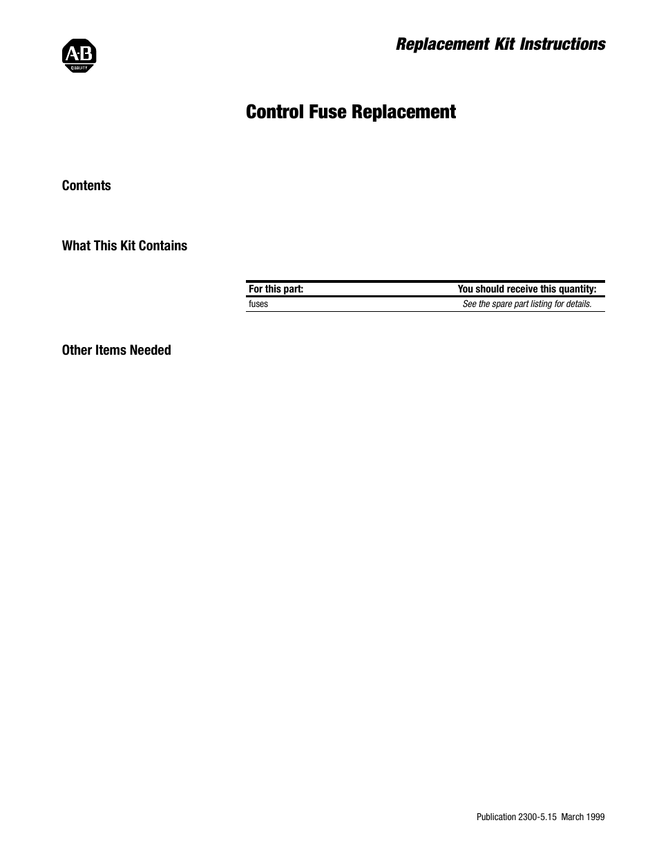 Rockwell Automation 2362 Control Fuse Replacement User Manual | 4 pages