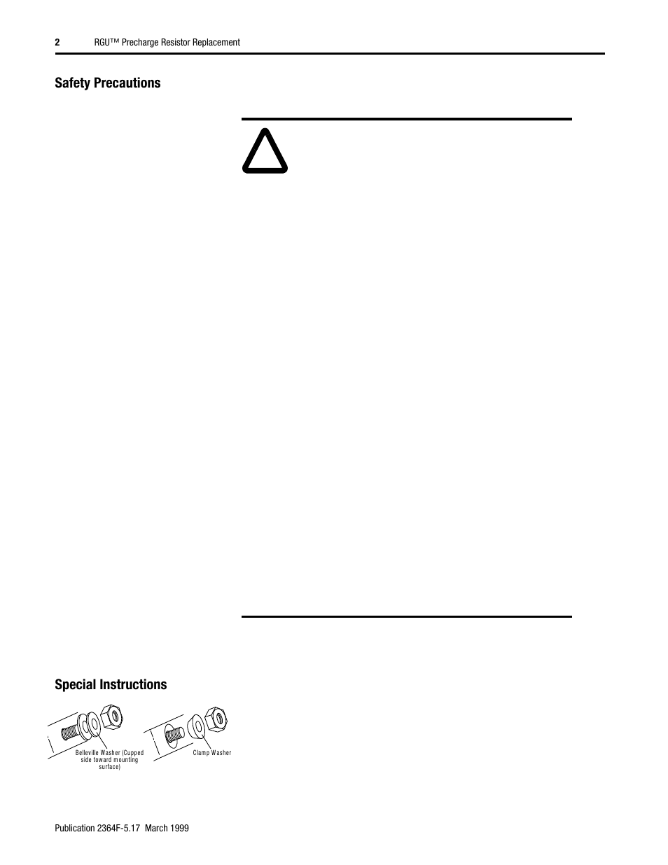 Safety precautions, Special instructions | Rockwell Automation 2364F RGU Precharge Resistor Replacement User Manual | Page 2 / 4