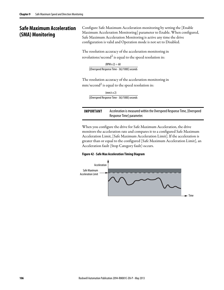 Safe maximum acceleration (sma) monitoring | Rockwell Automation 2094-EN02D-M01-S1 Kinetix 6200 and Kinetix 6500 Safe Speed Monitoring Safety Reference Manual User Manual | Page 106 / 156