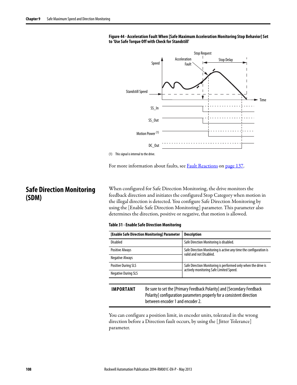 Safe direction monitoring (sdm) | Rockwell Automation 2094-EN02D-M01-S1 Kinetix 6200 and Kinetix 6500 Safe Speed Monitoring Safety Reference Manual User Manual | Page 108 / 156