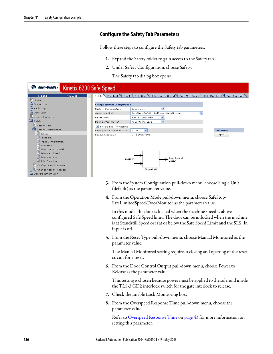 Configure the safety tab parameters | Rockwell Automation 2094-EN02D-M01-S1 Kinetix 6200 and Kinetix 6500 Safe Speed Monitoring Safety Reference Manual User Manual | Page 126 / 156
