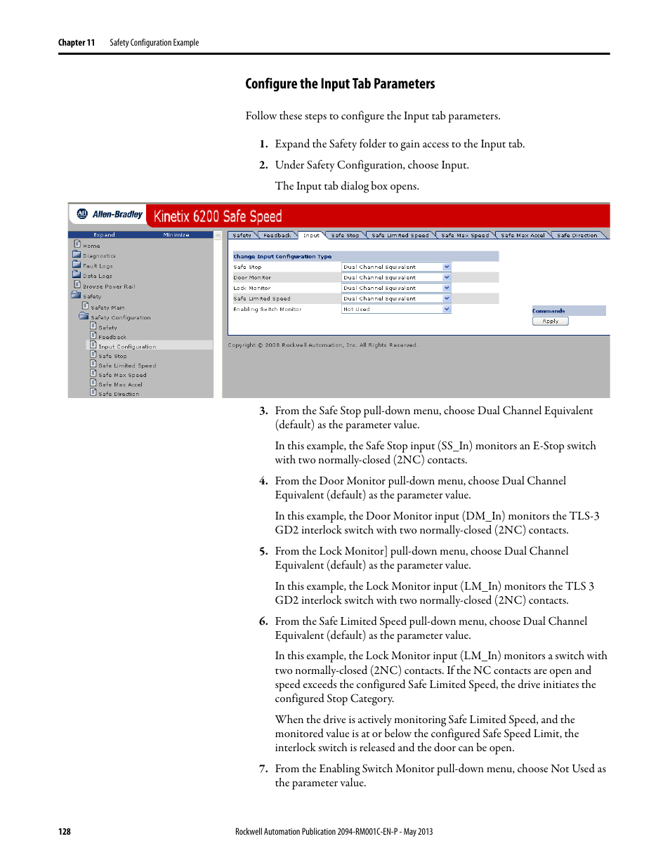 Configure the input tab parameters | Rockwell Automation 2094-EN02D-M01-S1 Kinetix 6200 and Kinetix 6500 Safe Speed Monitoring Safety Reference Manual User Manual | Page 128 / 156