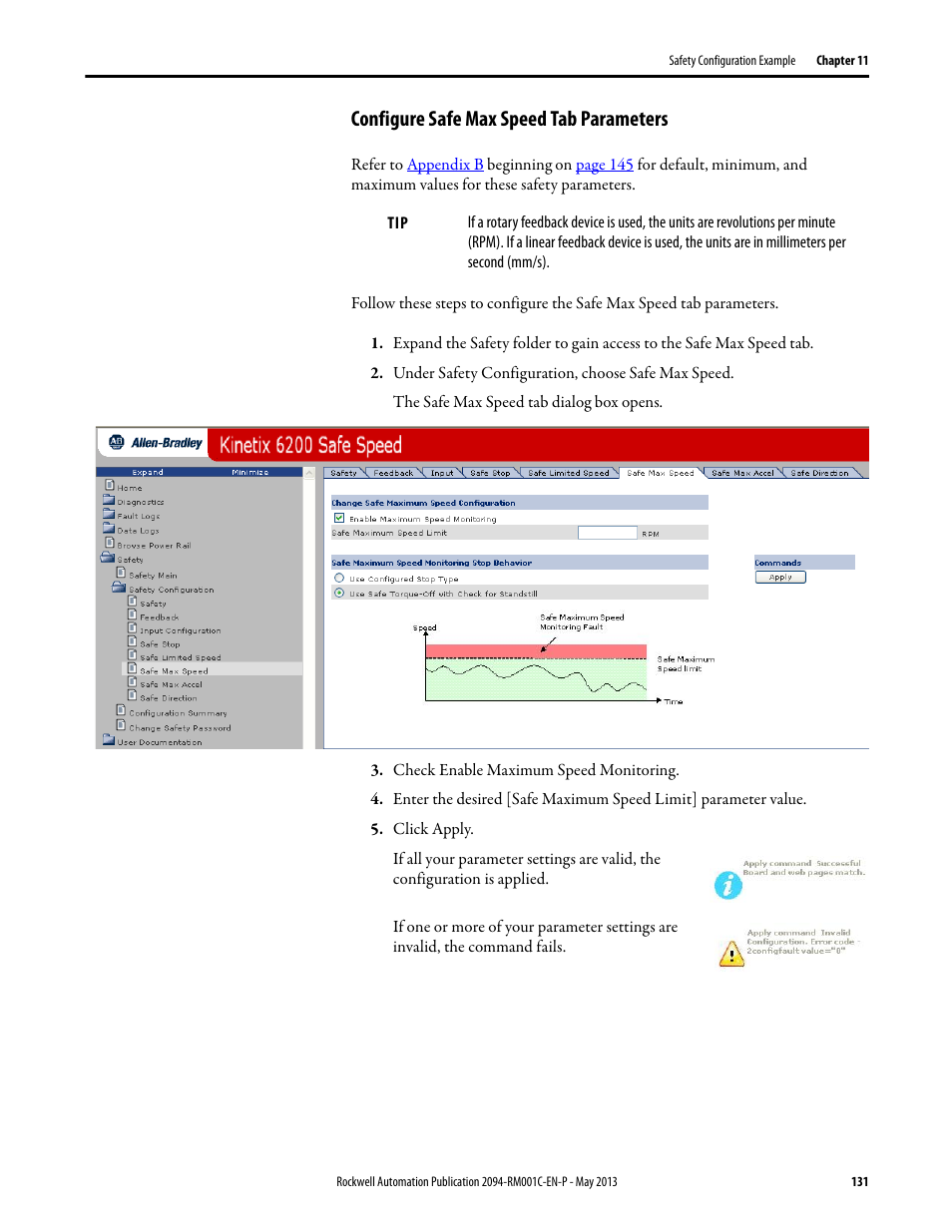 Configure safe max speed tab parameters | Rockwell Automation 2094-EN02D-M01-S1 Kinetix 6200 and Kinetix 6500 Safe Speed Monitoring Safety Reference Manual User Manual | Page 131 / 156