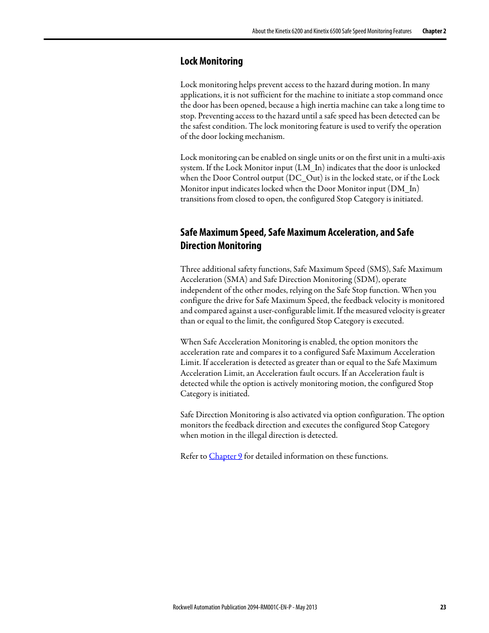 Lock monitoring | Rockwell Automation 2094-EN02D-M01-S1 Kinetix 6200 and Kinetix 6500 Safe Speed Monitoring Safety Reference Manual User Manual | Page 23 / 156