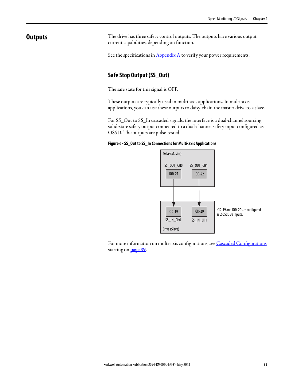 Outputs, Safe stop output (ss_out) | Rockwell Automation 2094-EN02D-M01-S1 Kinetix 6200 and Kinetix 6500 Safe Speed Monitoring Safety Reference Manual User Manual | Page 35 / 156