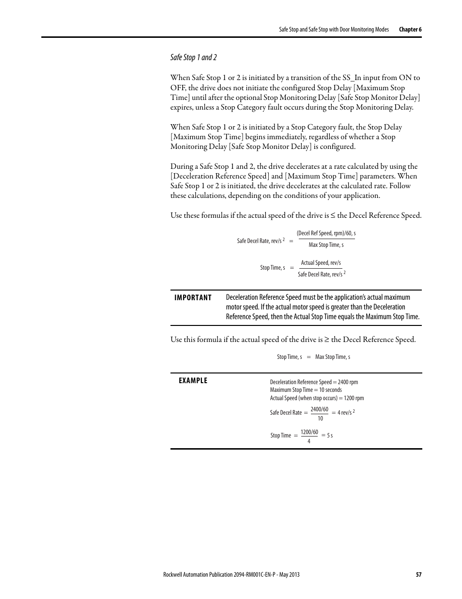 Safe stop 1 and 2 | Rockwell Automation 2094-EN02D-M01-S1 Kinetix 6200 and Kinetix 6500 Safe Speed Monitoring Safety Reference Manual User Manual | Page 57 / 156