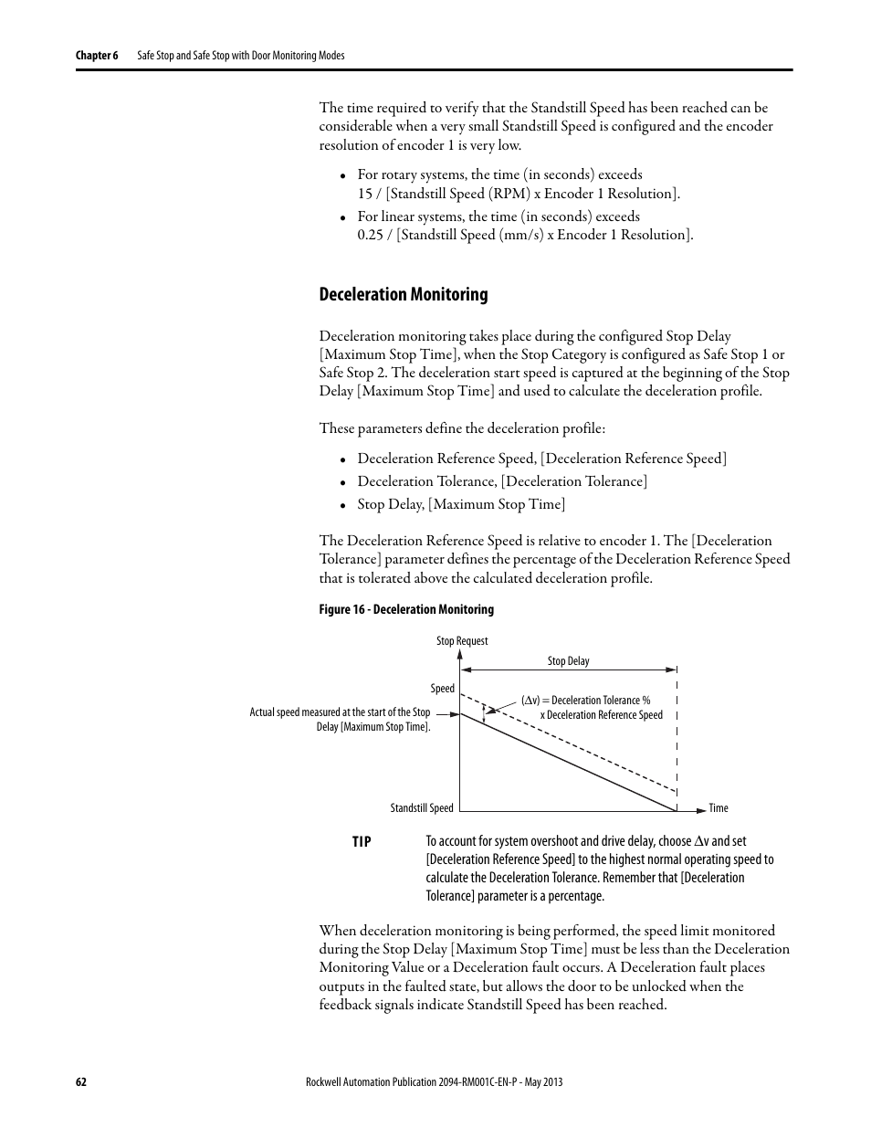 Deceleration monitoring | Rockwell Automation 2094-EN02D-M01-S1 Kinetix 6200 and Kinetix 6500 Safe Speed Monitoring Safety Reference Manual User Manual | Page 62 / 156