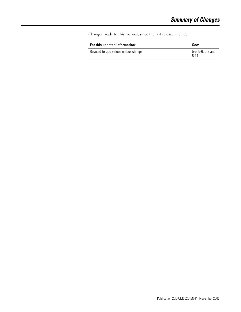 Summary of changes | Rockwell Automation 2300 Family of Drive Systems Hardware User Manual | Page 5 / 68