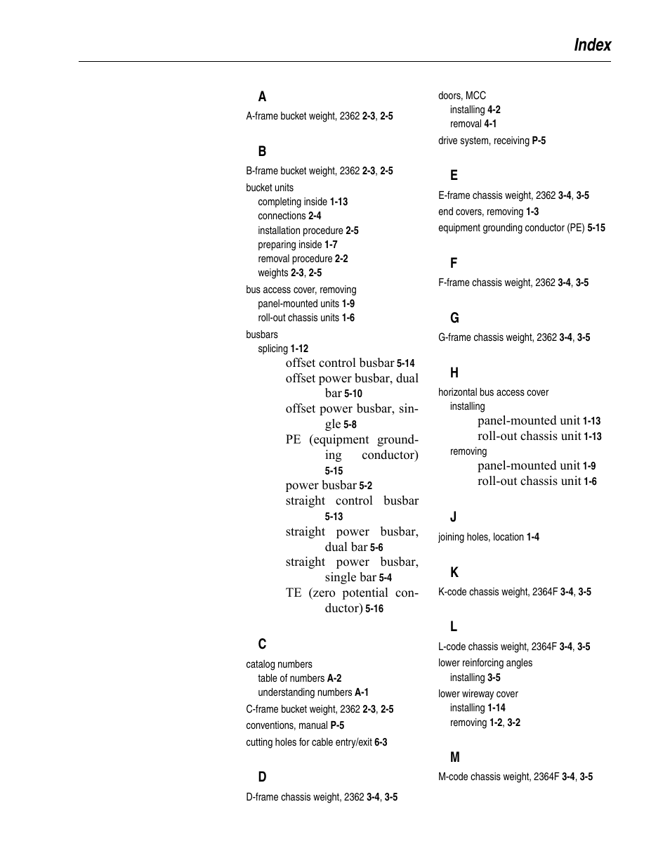 Index | Rockwell Automation 2300 Family of Drive Systems Hardware User Manual | Page 63 / 68