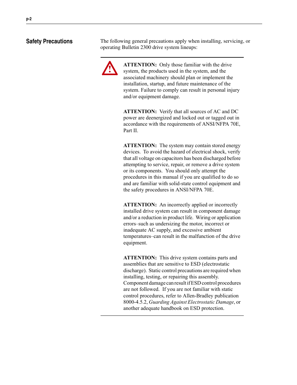 Safety precautions | Rockwell Automation 2300 Family of Drive Systems Hardware User Manual | Page 8 / 68