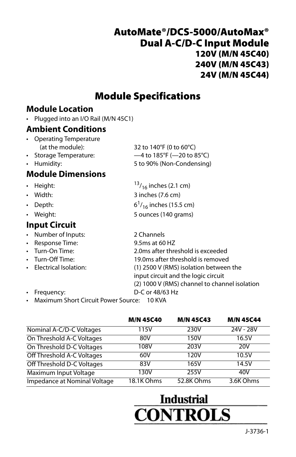 Rockwell Automation Dual AC/DC Input Module/AutoMate/AutoMax/DCS User Manual | 2 pages