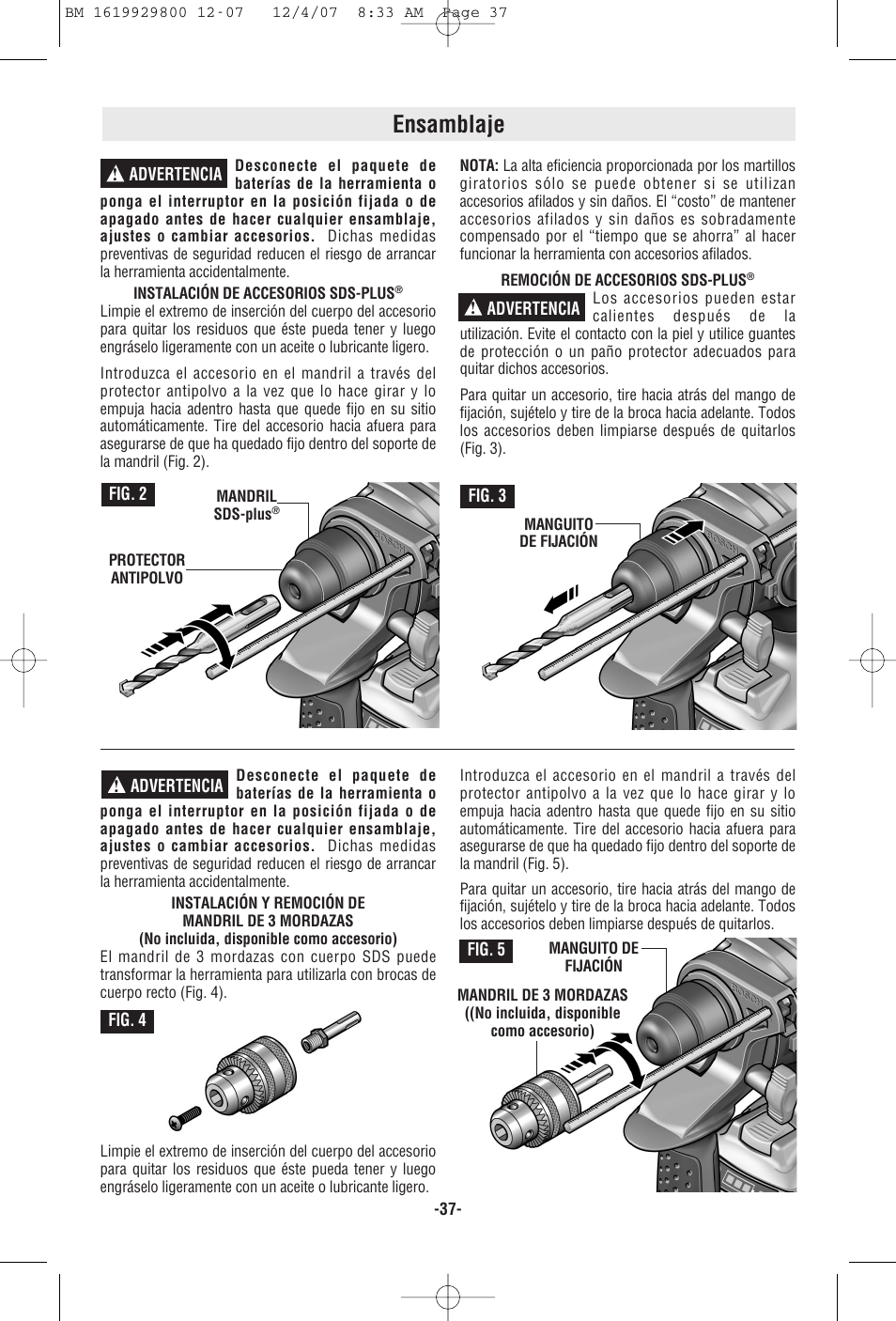 Ensamblaje | Bosch 11536C User Manual | Page 37 / 44