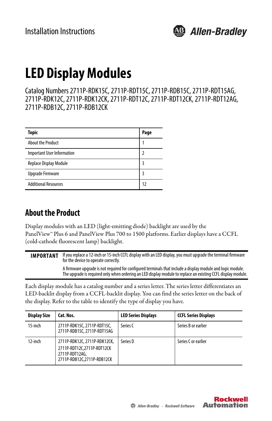 Rockwell Automation 2711P-RDKxxx_RDTxxx_RTBxxx LED Display Modules User Manual | 12 pages