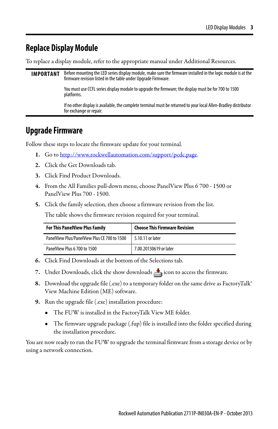 Replace display module, Upgrade firmware | Rockwell Automation 2711P-RDKxxx_RDTxxx_RTBxxx LED Display Modules User Manual | Page 3 / 12