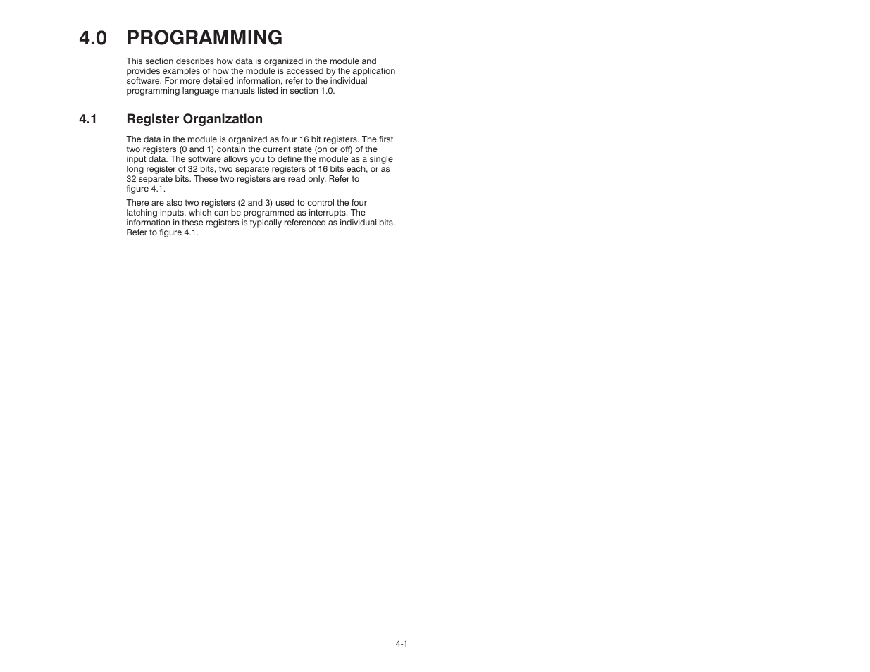 0 programming, 1 register organization | Rockwell Automation 57C419 5V-24V DC Input Module User Manual | Page 17 / 48