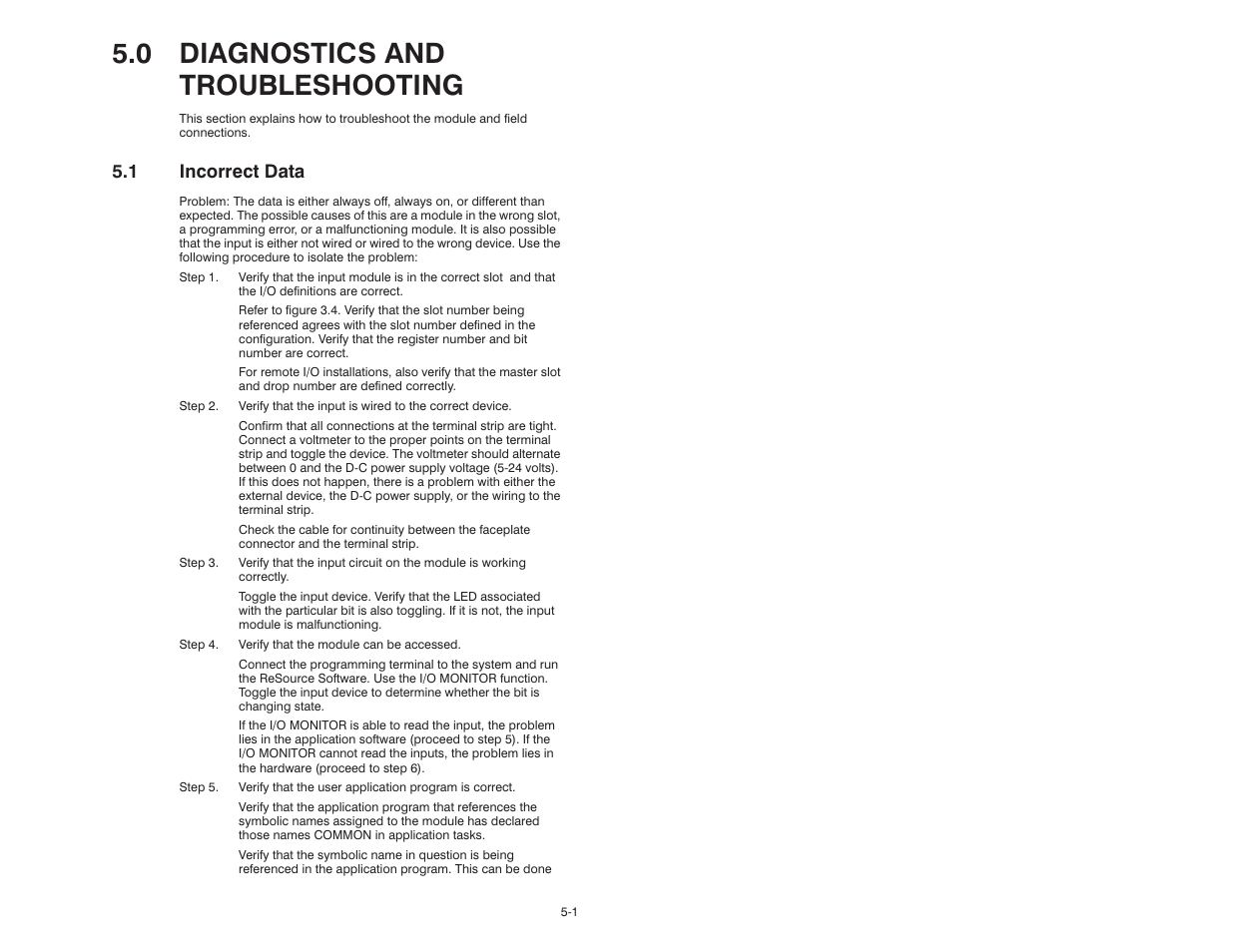 0 diagnostics and troubleshooting, 1 incorrect data | Rockwell Automation 57C419 5V-24V DC Input Module User Manual | Page 25 / 48