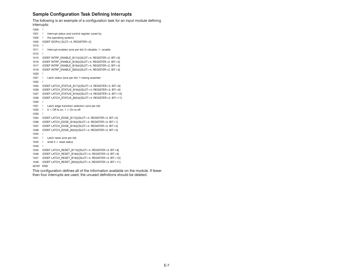 Sample configuration task defining interrupts | Rockwell Automation 57C419 5V-24V DC Input Module User Manual | Page 45 / 48