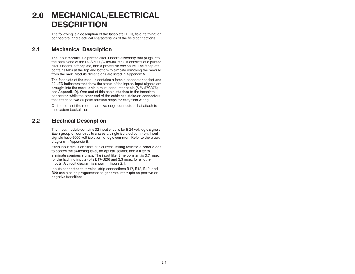 0 mechanical/electrical description, 1 mechanical description, 2 electrical description | Rockwell Automation 57C419 5V-24V DC Input Module User Manual | Page 9 / 48
