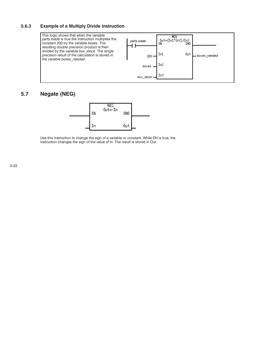 7 negate (neg) | Rockwell Automation AutoMax Enhanced Ladder Language Reference Manual User Manual | Page 116 / 352