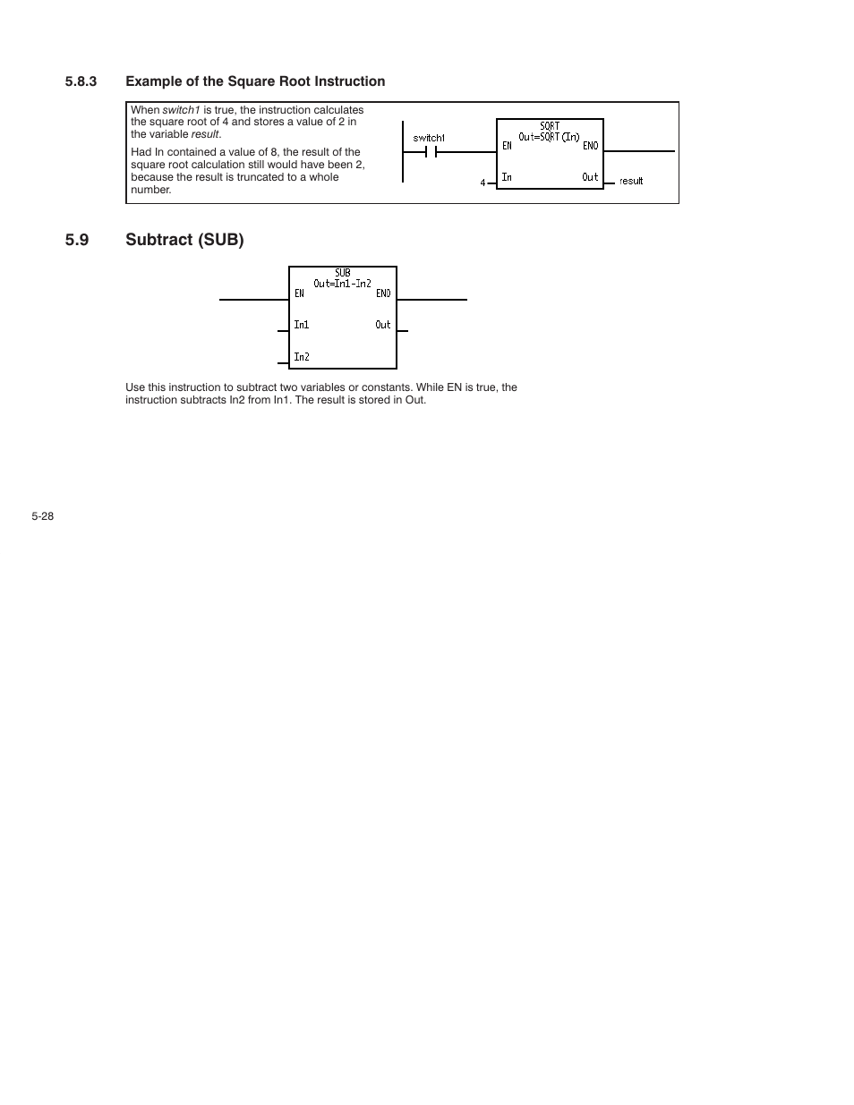 9 subtract (sub) | Rockwell Automation AutoMax Enhanced Ladder Language Reference Manual User Manual | Page 122 / 352