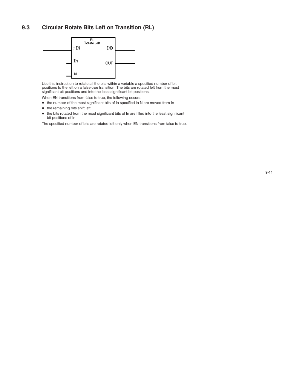 3 circular rotate bits left on transition (rl) | Rockwell Automation AutoMax Enhanced Ladder Language Reference Manual User Manual | Page 185 / 352