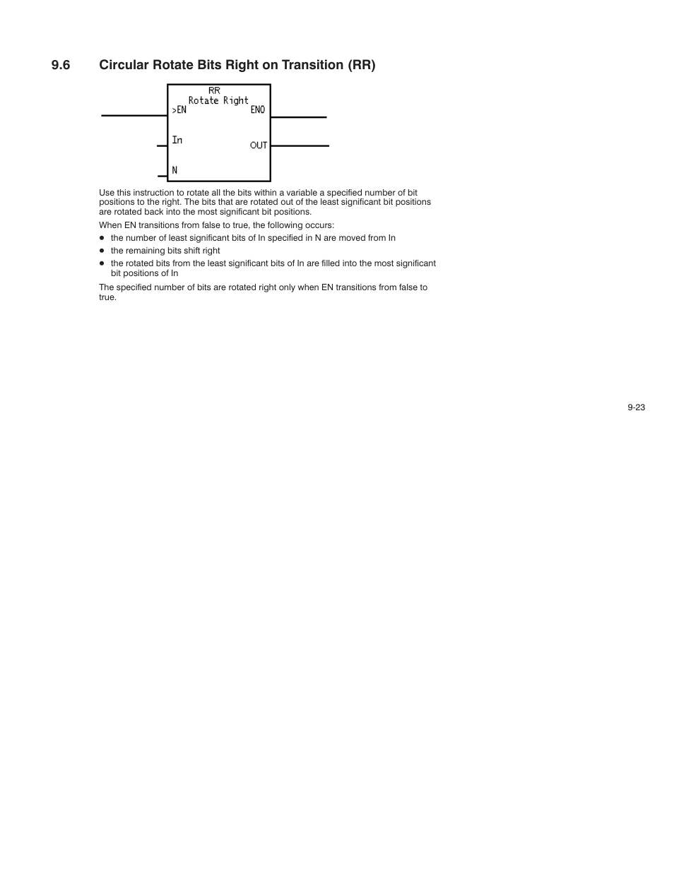 6 circular rotate bits right on transition (rr) | Rockwell Automation AutoMax Enhanced Ladder Language Reference Manual User Manual | Page 197 / 352