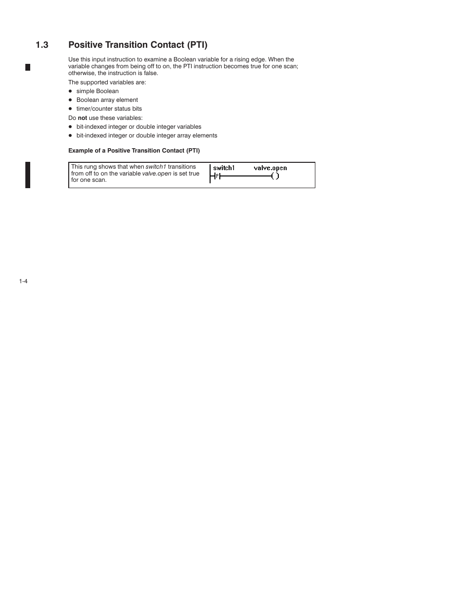 3 positive transition contact (pti) | Rockwell Automation AutoMax Enhanced Ladder Language Reference Manual User Manual | Page 20 / 352
