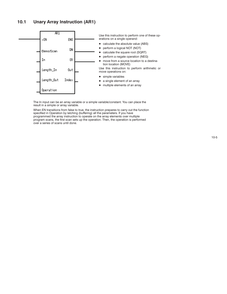 1 unary array instruction (ar1) | Rockwell Automation AutoMax Enhanced Ladder Language Reference Manual User Manual | Page 207 / 352