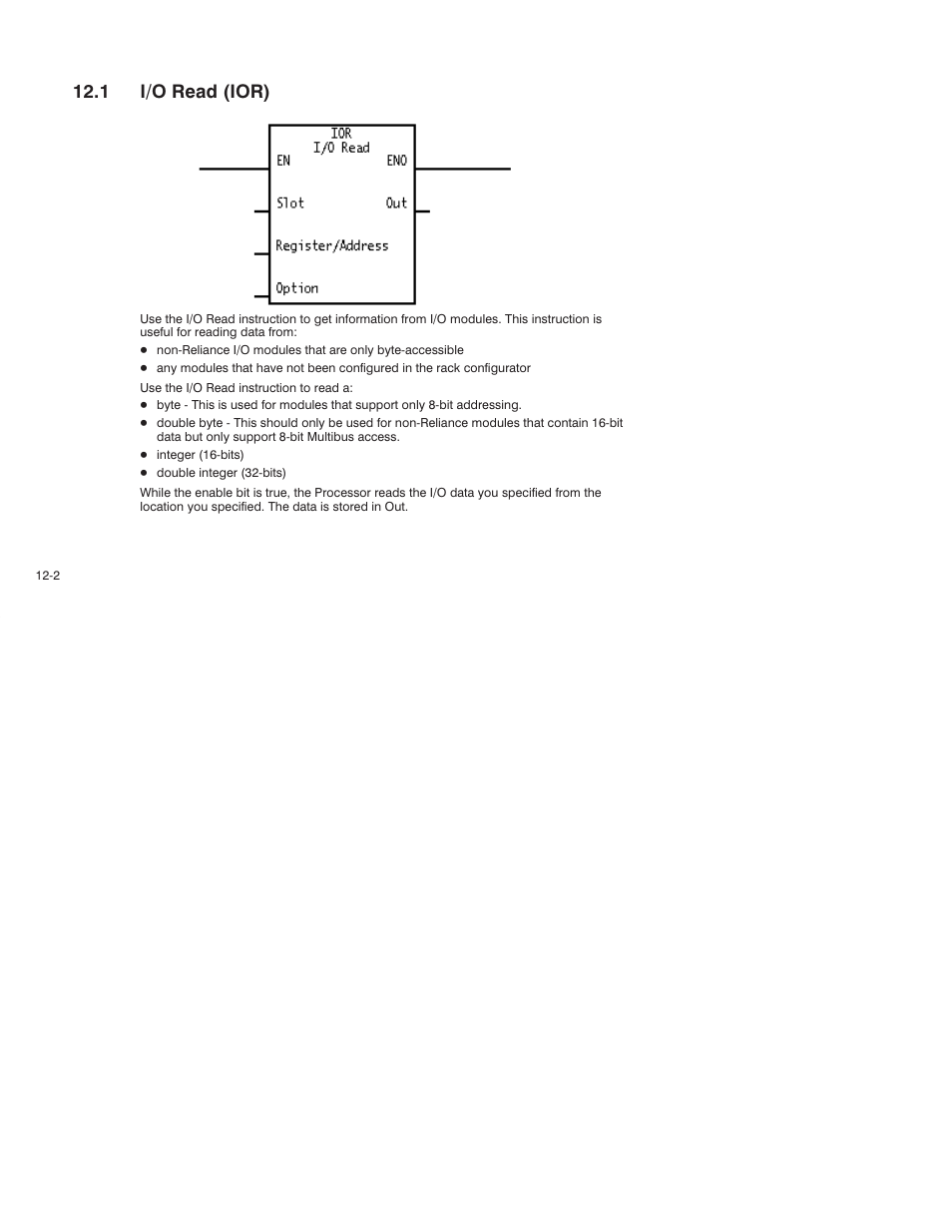 1 i/o read (ior) | Rockwell Automation AutoMax Enhanced Ladder Language Reference Manual User Manual | Page 254 / 352