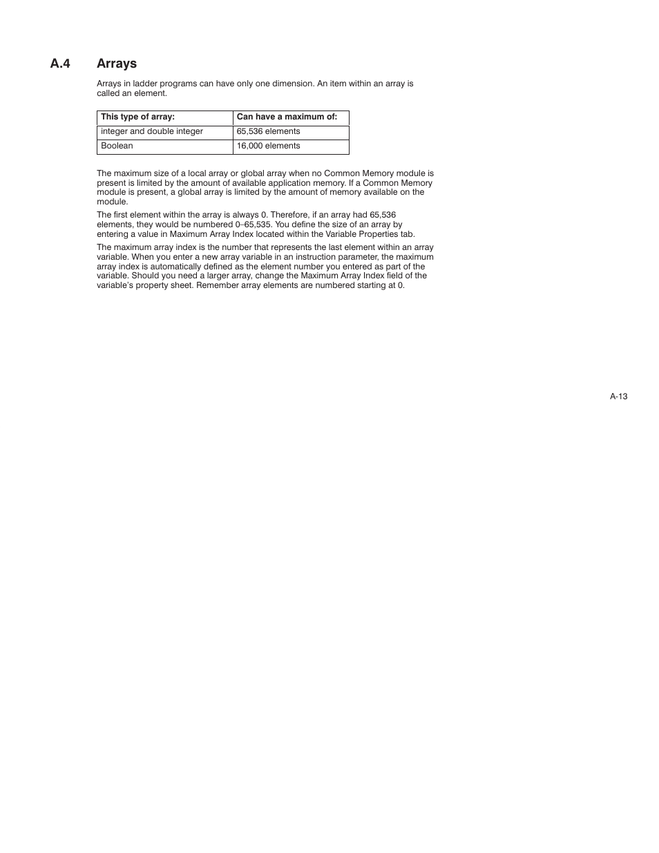 A.4 arrays | Rockwell Automation AutoMax Enhanced Ladder Language Reference Manual User Manual | Page 285 / 352