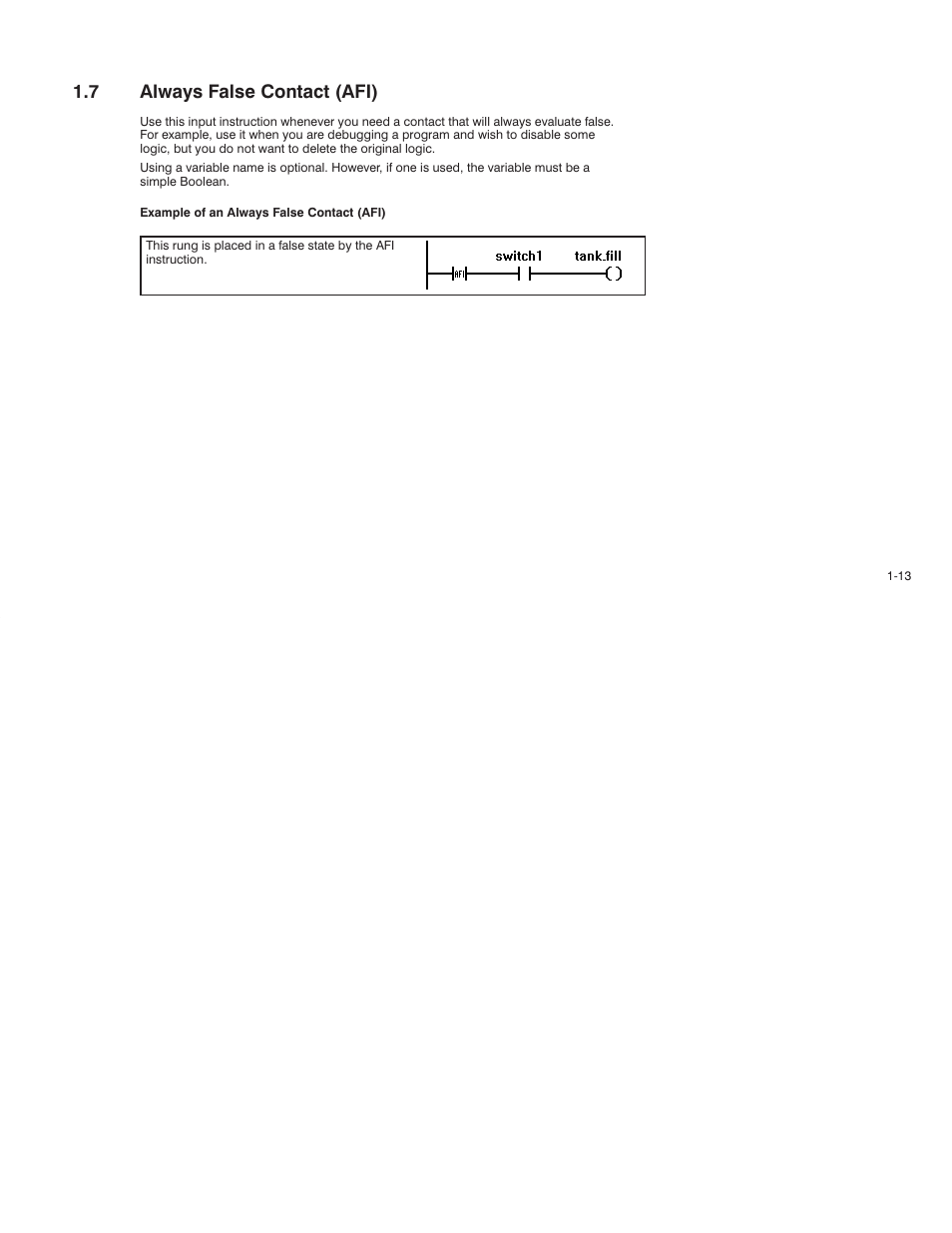 7 always false contact (afi, 7 always false contact (afi) | Rockwell Automation AutoMax Enhanced Ladder Language Reference Manual User Manual | Page 29 / 352