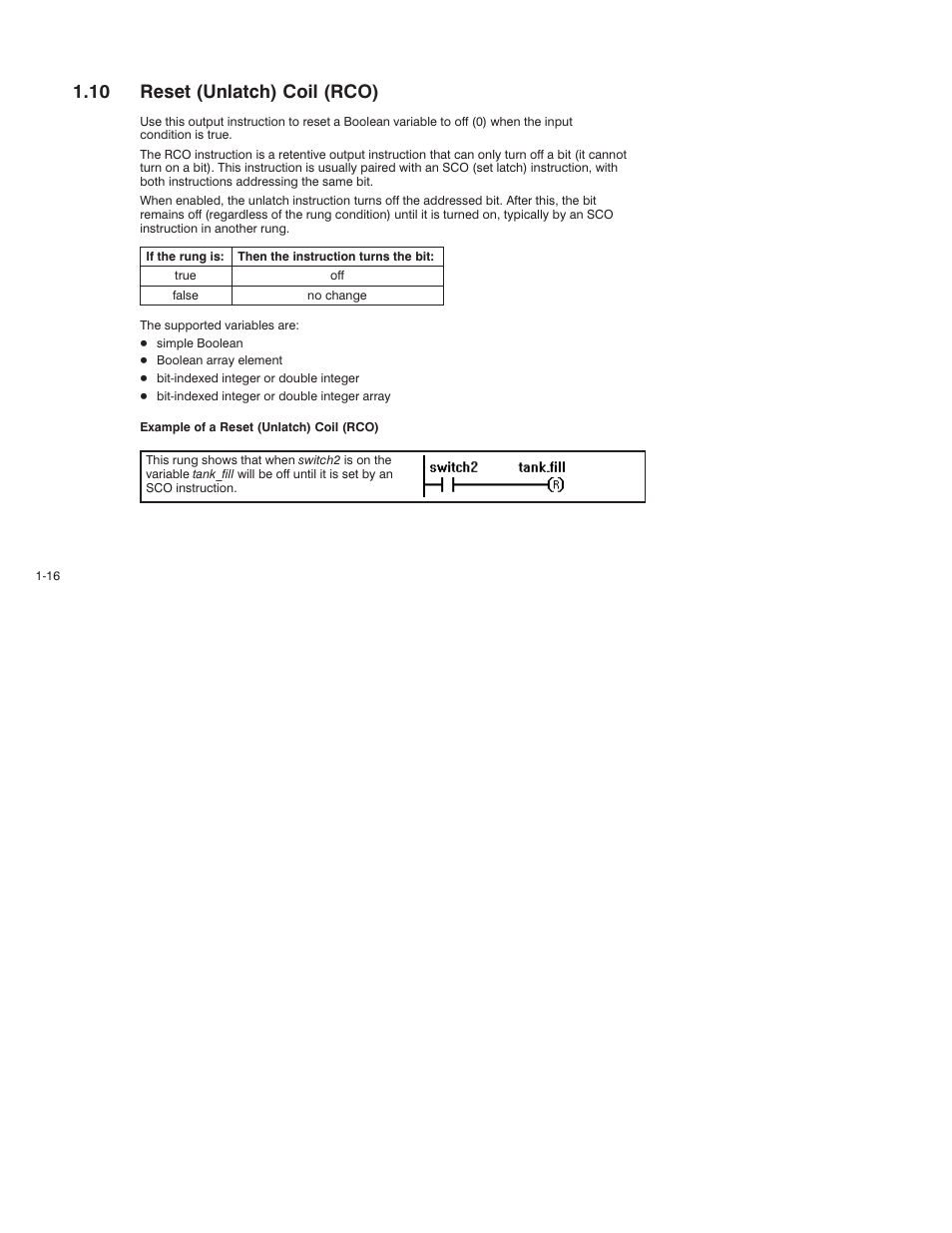 10 reset (unlatch) coil (rco) | Rockwell Automation AutoMax Enhanced Ladder Language Reference Manual User Manual | Page 32 / 352