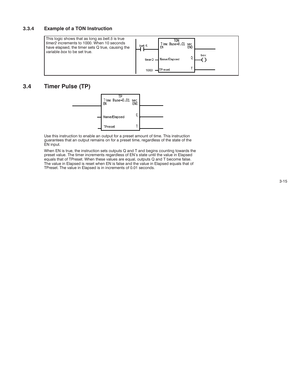 4 timer pulse (tp) | Rockwell Automation AutoMax Enhanced Ladder Language Reference Manual User Manual | Page 55 / 352