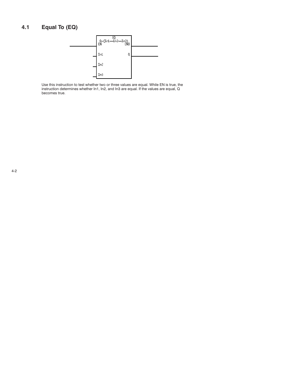 1 euqal to (eq), 1 equal to (eq) | Rockwell Automation AutoMax Enhanced Ladder Language Reference Manual User Manual | Page 62 / 352