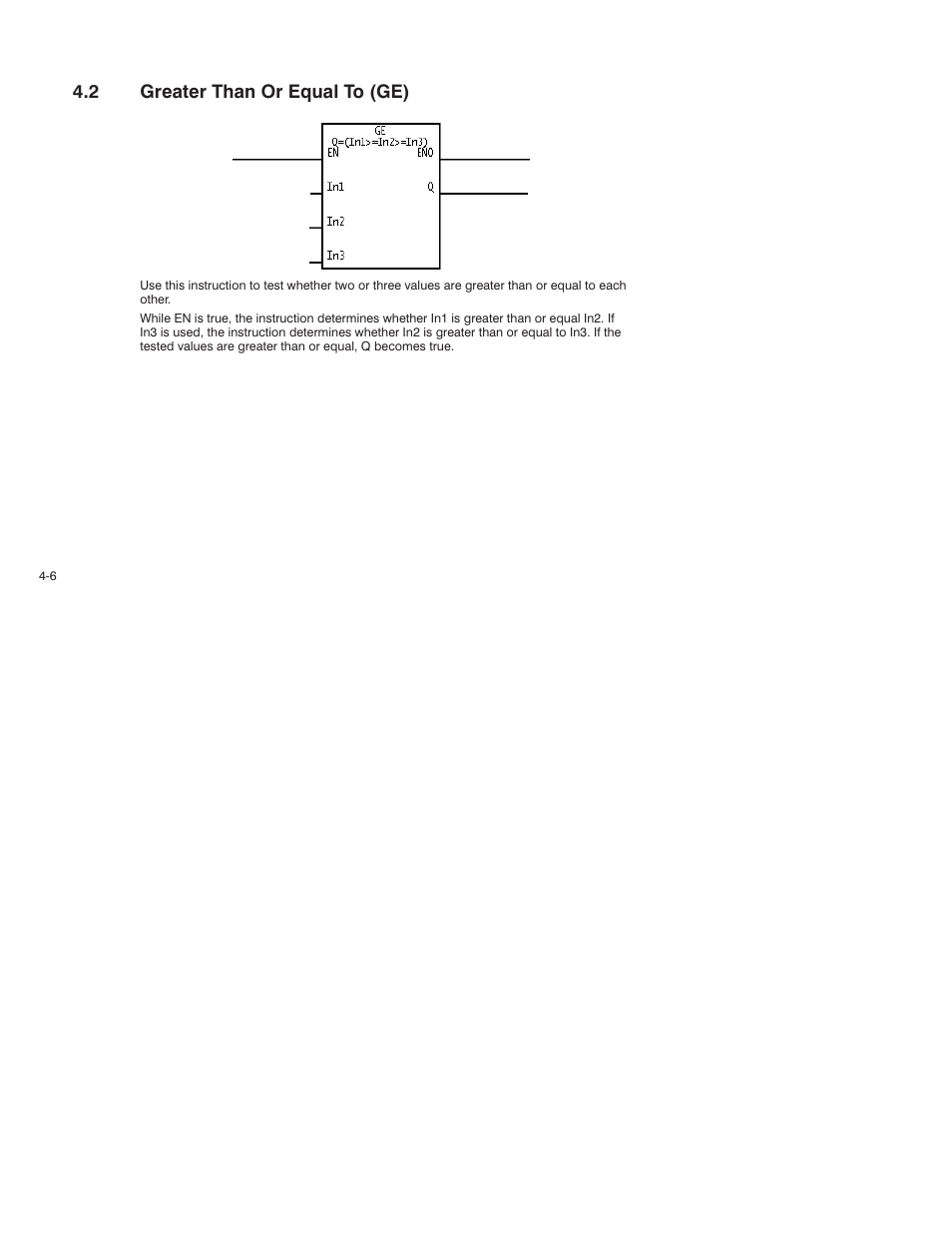 2 greater than or equal to (ge) | Rockwell Automation AutoMax Enhanced Ladder Language Reference Manual User Manual | Page 66 / 352