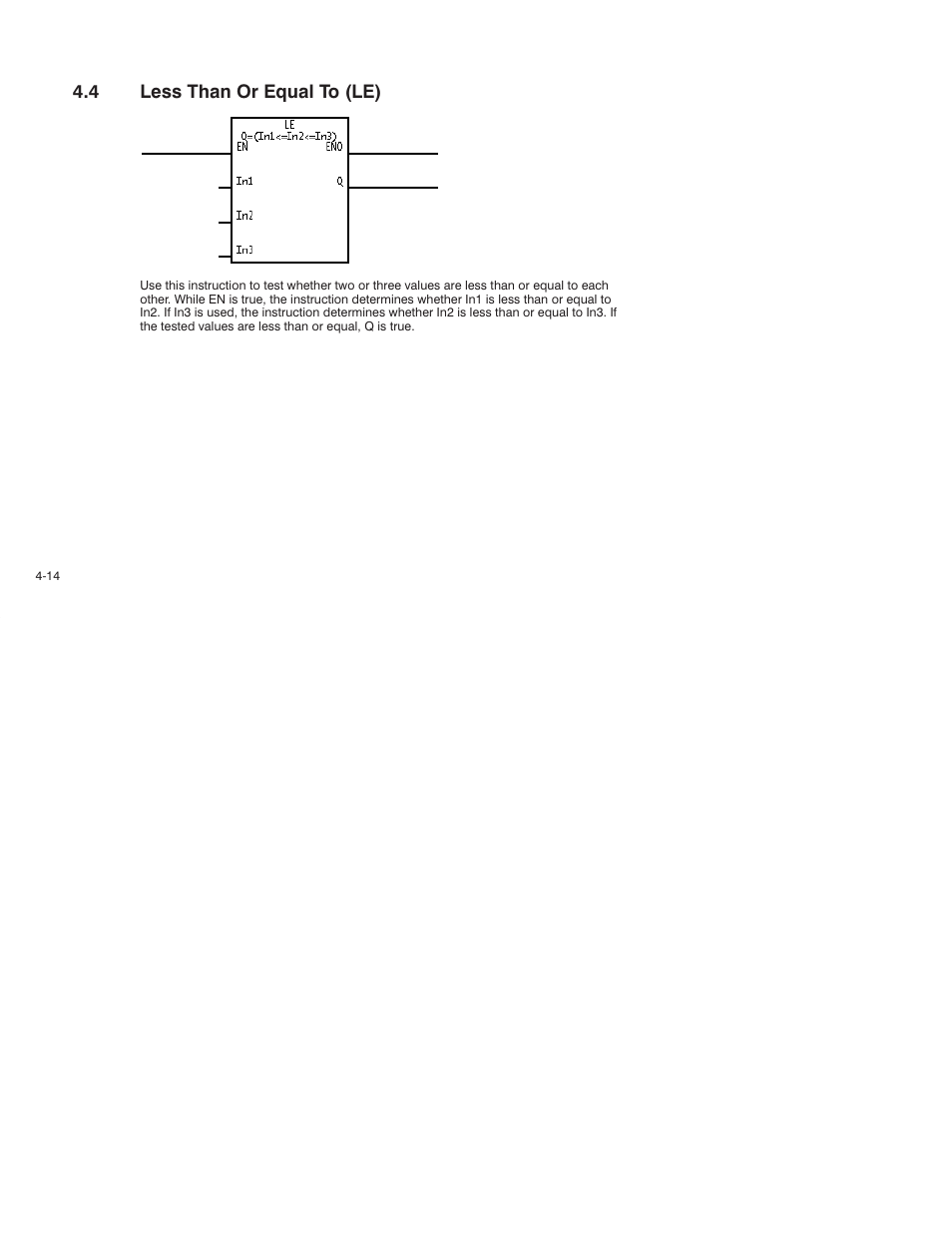 4 less than or equal to (le) | Rockwell Automation AutoMax Enhanced Ladder Language Reference Manual User Manual | Page 74 / 352