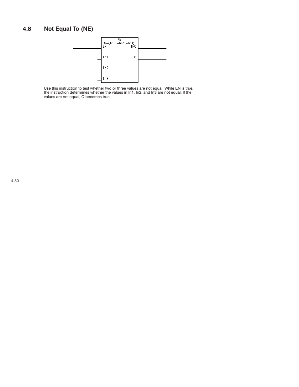 8 not equal to (ne) | Rockwell Automation AutoMax Enhanced Ladder Language Reference Manual User Manual | Page 90 / 352