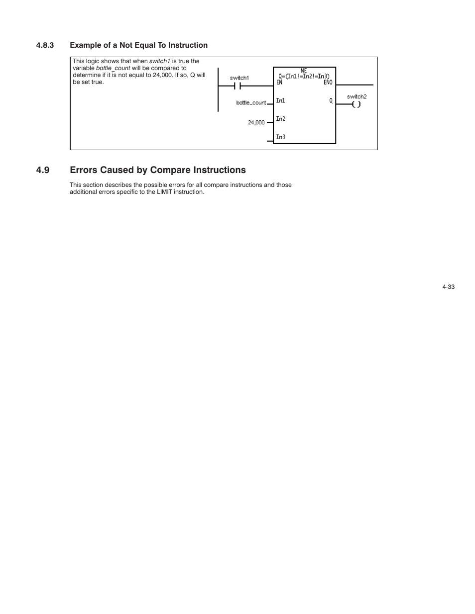 9 errors caused by compare instructions | Rockwell Automation AutoMax Enhanced Ladder Language Reference Manual User Manual | Page 93 / 352