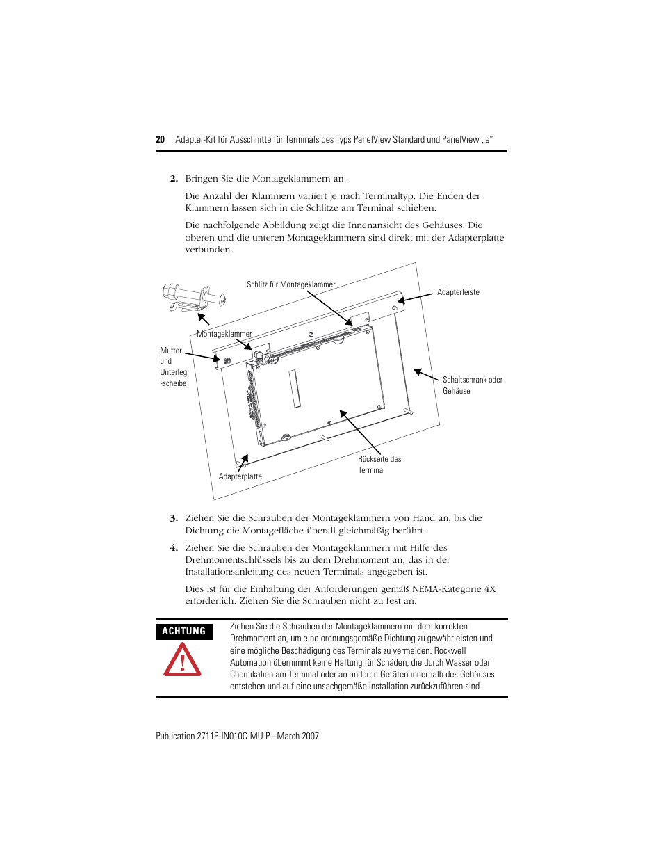 Rockwell Automation 2711P-xxxx Adapter Kit for PanelView Std and e Terminals User Manual | Page 20 / 40