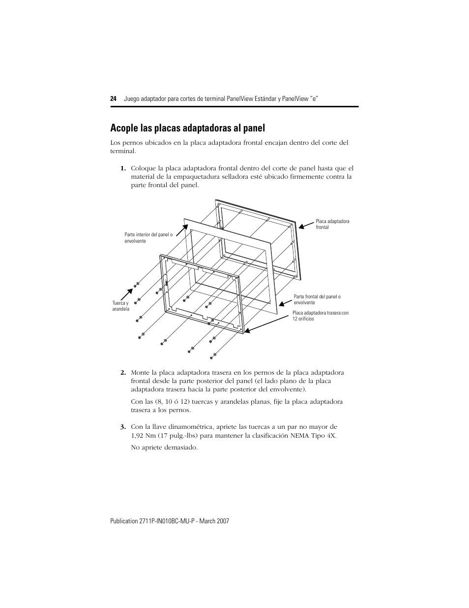 Acople las placas adaptadoras al panel | Rockwell Automation 2711P-xxxx Adapter Kit for PanelView Std and e Terminals User Manual | Page 24 / 40
