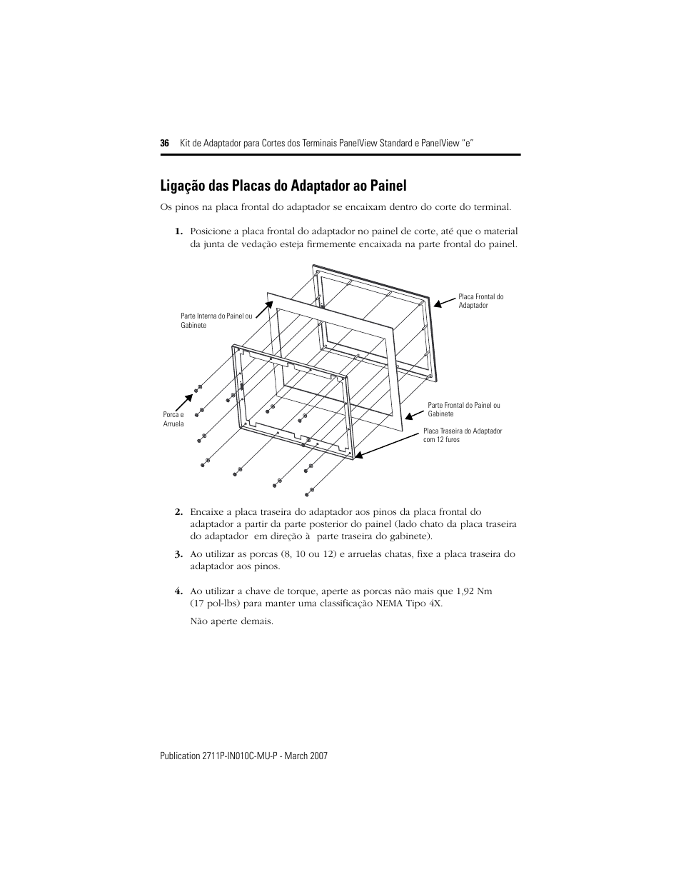 Ligação das placas do adaptador ao painel | Rockwell Automation 2711P-xxxx Adapter Kit for PanelView Std and e Terminals User Manual | Page 36 / 40