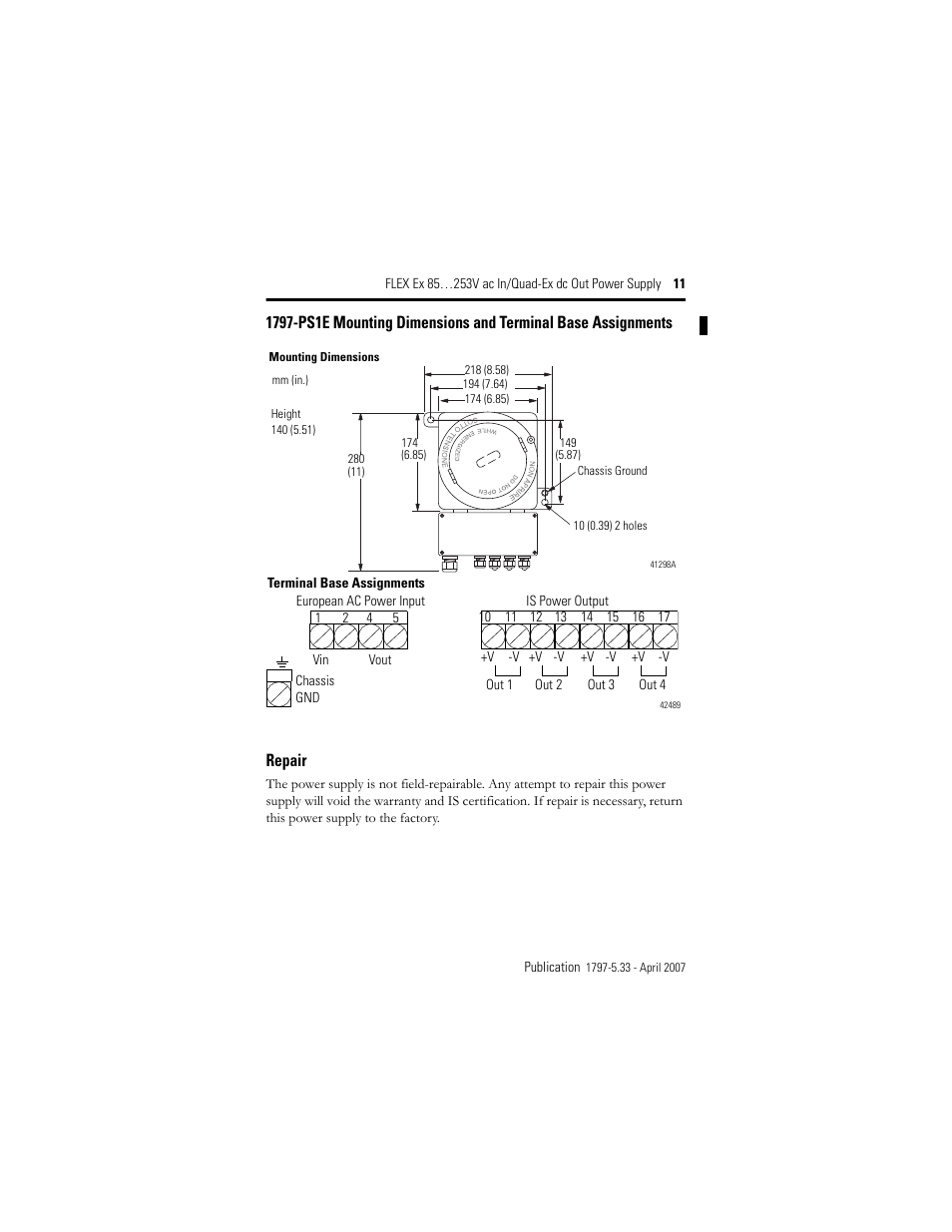 Repair | Rockwell Automation 1797-PS1E FLEX Ex 85-253V AC In/Quad-Ex DC Out Power Supply User Manual | Page 11 / 16