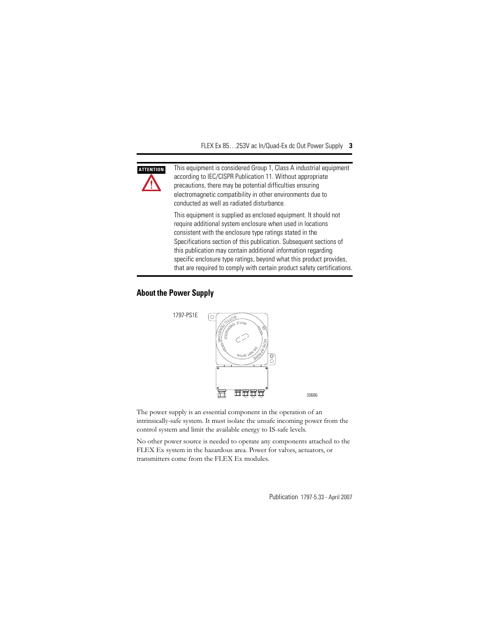 About the power supply | Rockwell Automation 1797-PS1E FLEX Ex 85-253V AC In/Quad-Ex DC Out Power Supply User Manual | Page 3 / 16