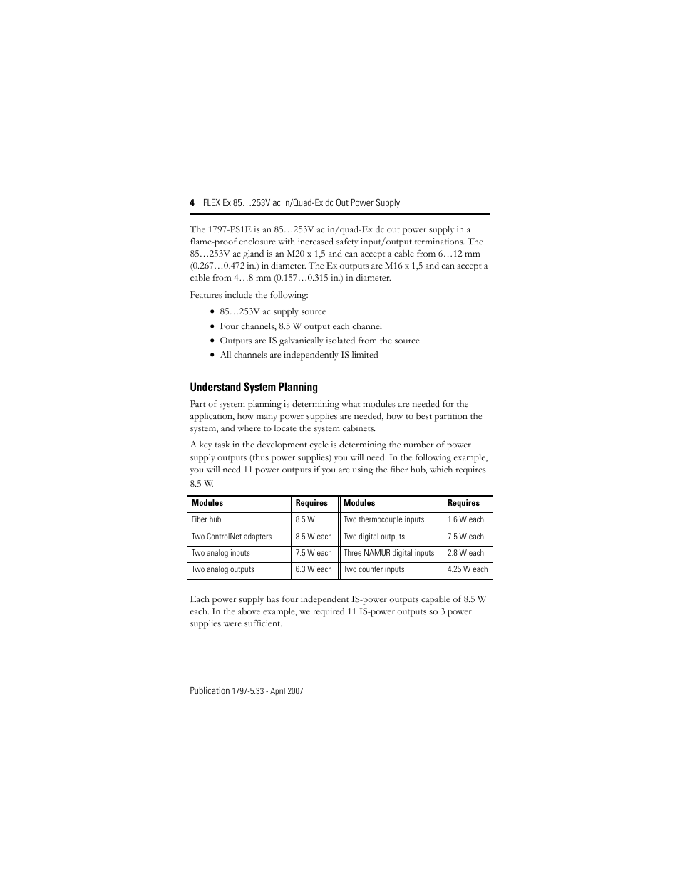 Understand system planning | Rockwell Automation 1797-PS1E FLEX Ex 85-253V AC In/Quad-Ex DC Out Power Supply User Manual | Page 4 / 16