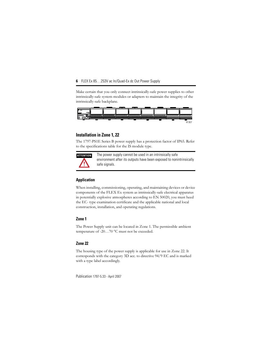 Installation in zone 1, 22 | Rockwell Automation 1797-PS1E FLEX Ex 85-253V AC In/Quad-Ex DC Out Power Supply User Manual | Page 6 / 16