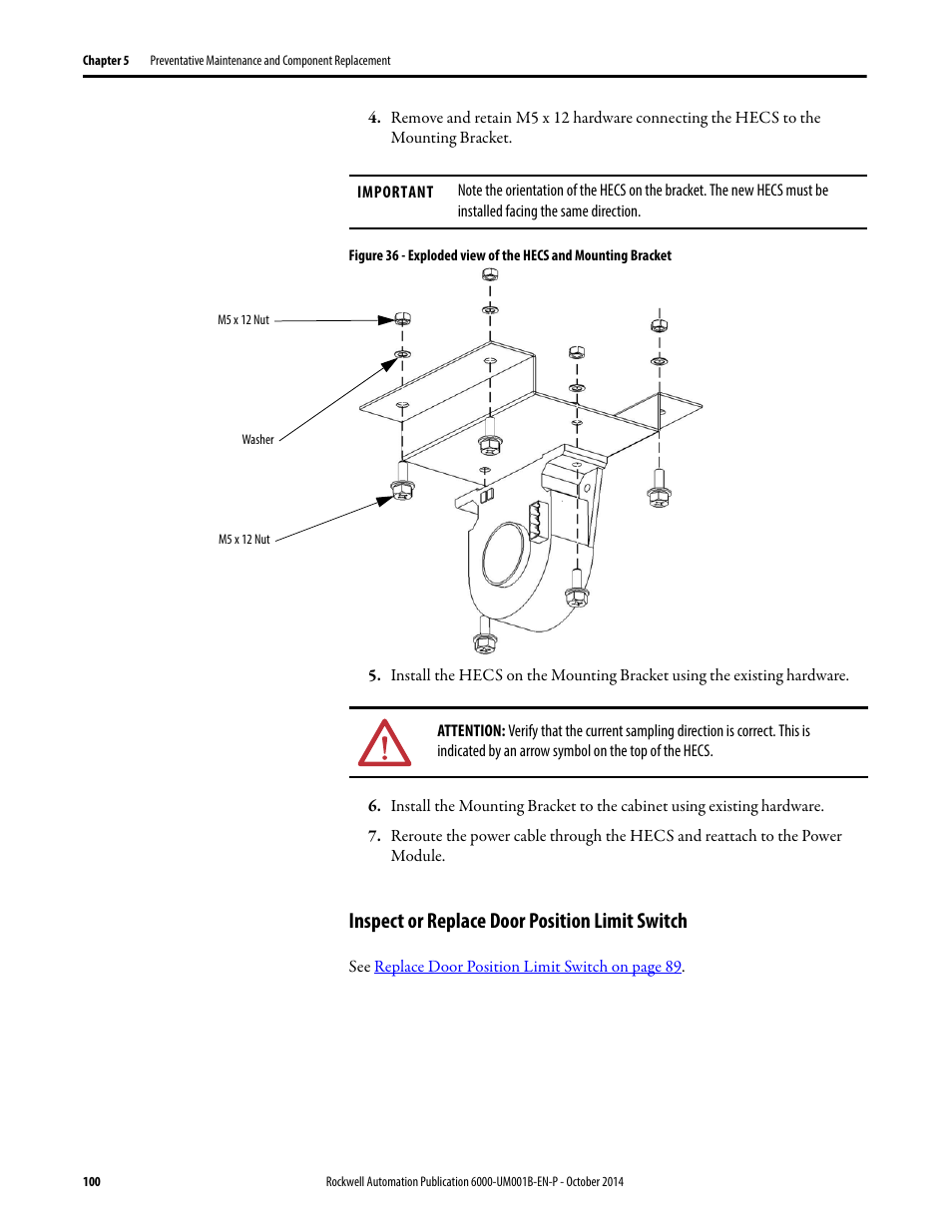 Inspect or replace door position limit switch | Rockwell Automation 6012DB PowerFlex Medium Voltage Variable Frequency Drive User Manual | Page 100 / 138